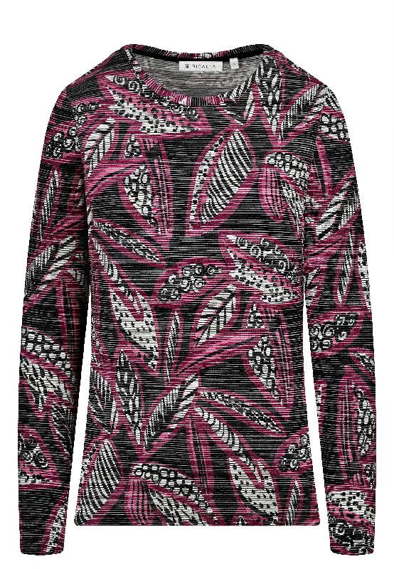 Limited Time Fine Stripe Leaf Print top