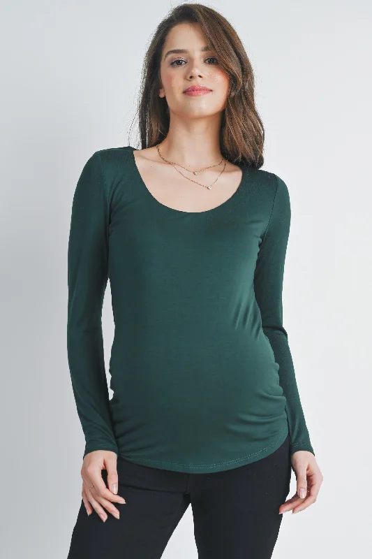 Anniversary Sale Fitted Long Sleeve Scoop Neck Maternity Top