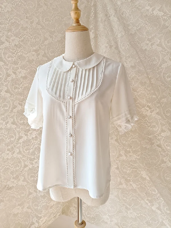 Great Deal Youlan Lane~Elegant Lolita Chiffon White Short Blouse