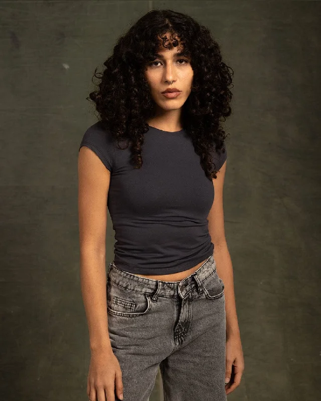 Bonus Savings Grey Half Sleeve Cropped Top