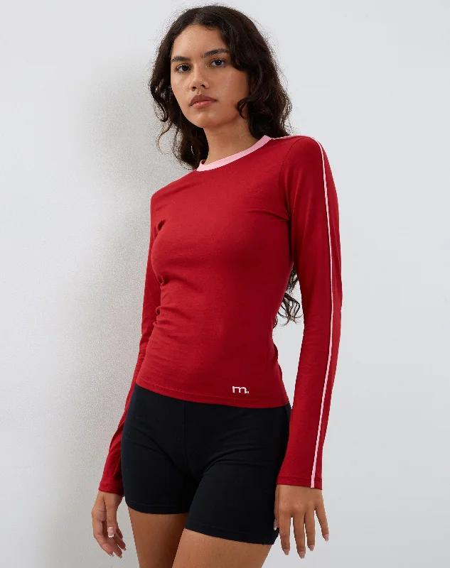 Buy Now Bonija Long Sleeve Top in Red with Pink Binding