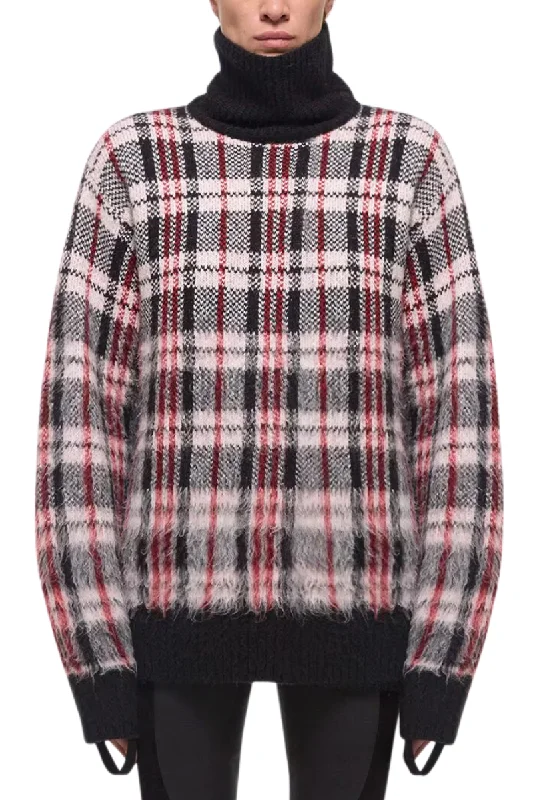 Savings Bonanza Brushed Plaid Turtleneck Sweater