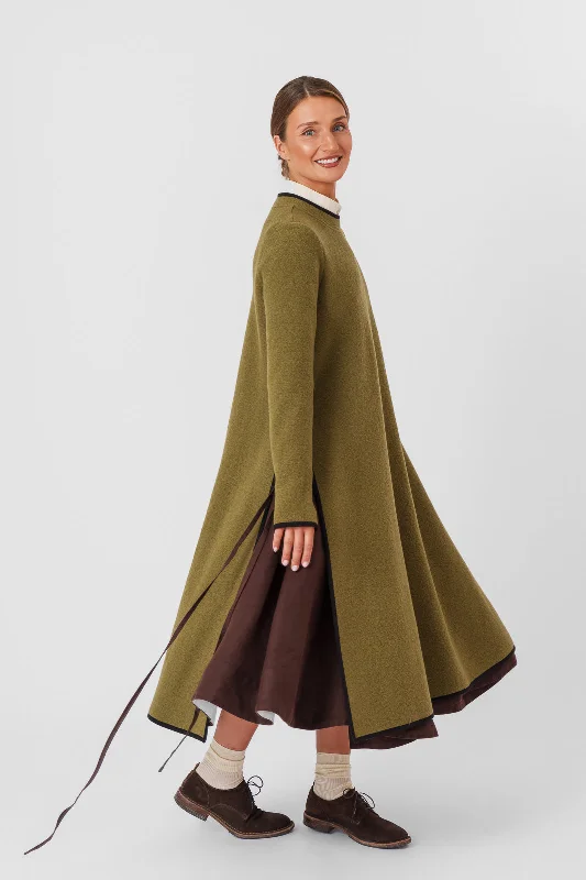 Crazy Deal Double Slit Dress, Wool, Moss Green