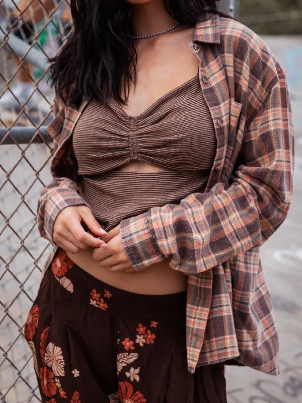 Special Price Plaid To Meet U 2 Long Sleeve Top - Vintage Brown