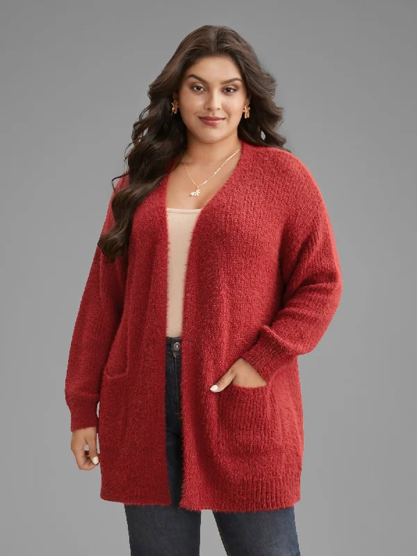 Midnight Sale Mink-Hair Feel Pockets Open Front Cardigan