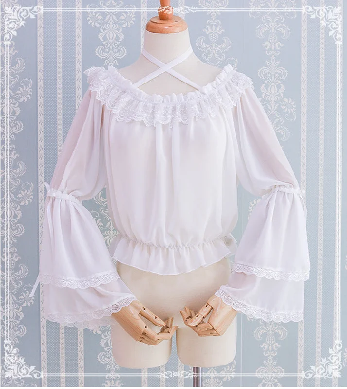While Supplies Last Eieyomi~Kawaii Lolita Blouse Long Sleeve Halter Neckline Chiffon Blouse While Supplies Last Eieyomi~Kawaii Lolita Blouse Long Sleeve Halter Neckline Chiffon Blouse