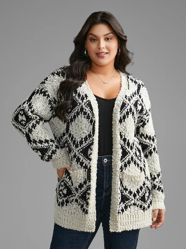 Daily Deals Bandana Jacquard Patched Pocket Drop Shoulder Cardigan