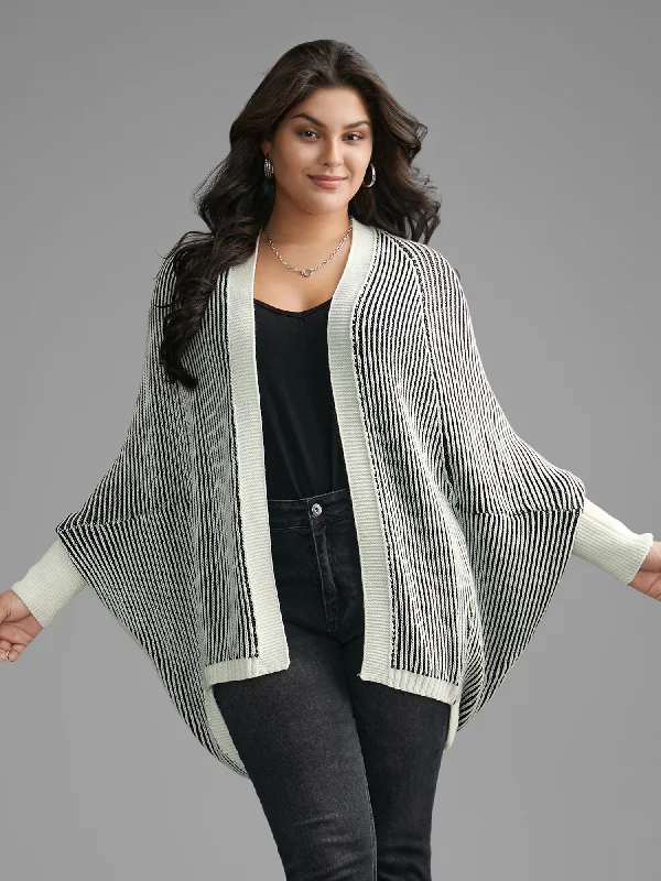 Final Markdown Striped Textured Kimono Collar Dolman Sleeve Cardigan