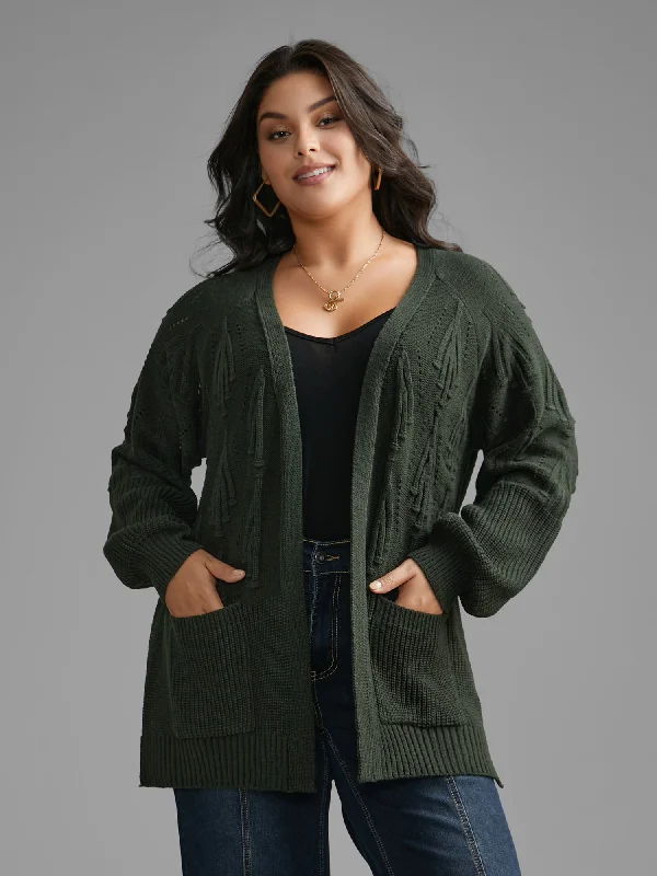 Price Buster Textured Lantern Sleeve Split Hem Cardigan
