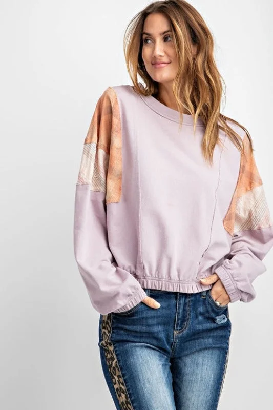 Year-End Clearance Easel Plaid Accent Short Top  - Lilac