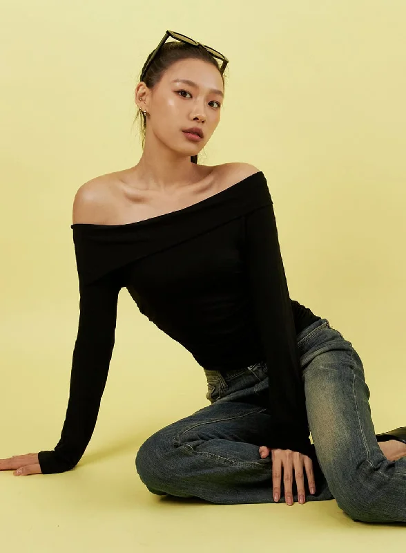 Inventory Reduction Slim Off-Shoulder Long Sleeve Top IG405