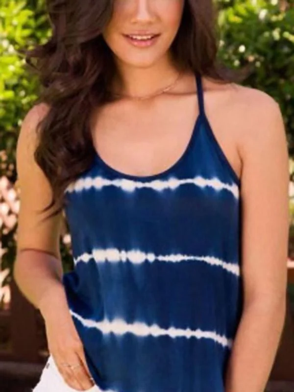 Unbeatable Prices Custom Halter Stripe Sleeveless Dark Blue Camis