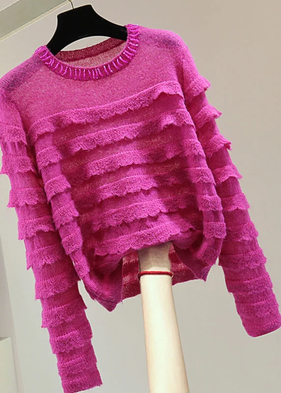 Weekend Bargains to Celebrate Fashion Rose Ruffled Patchwork Nail Bead Cotton Knit Sweater