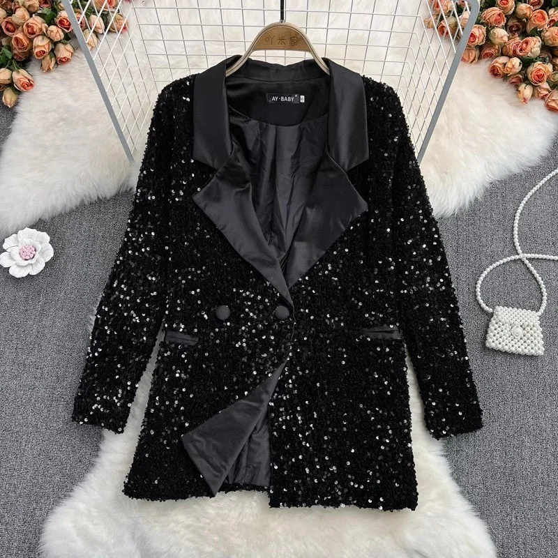 Crazy Deals fashion mid-length sequined suit jacket two-piece sexy dress    S4022