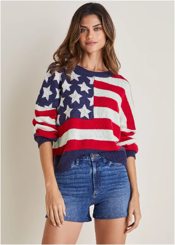Weekend Specials to Relish Stars And Stripes Sweater - Racing Red Multi