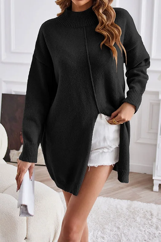 Price Fest BerryBetty - Turtleneck Slit-front Mid-Length Sweater