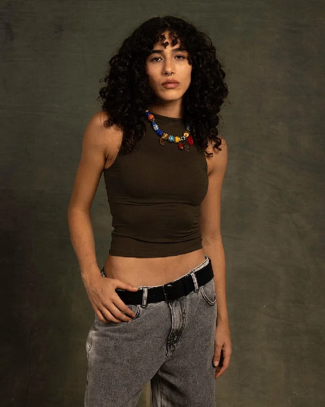 Weekend Discounts to Grab Olive Sleeveless Cropped Top