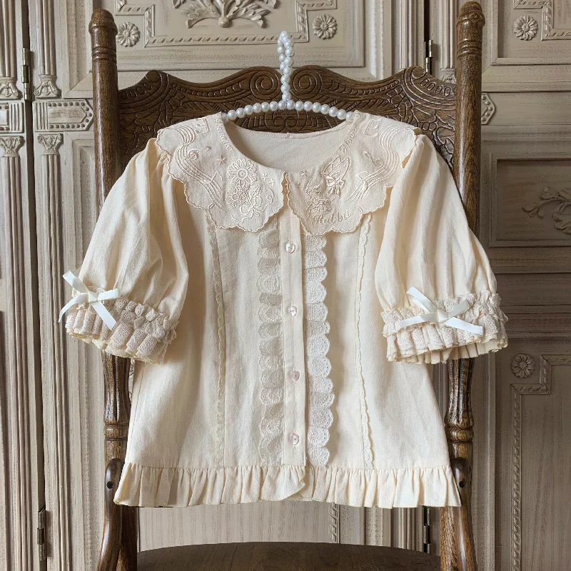 Price Drop Flower Banquet~Kawaii Lolita Cotton Bunny Embroidery Blouse