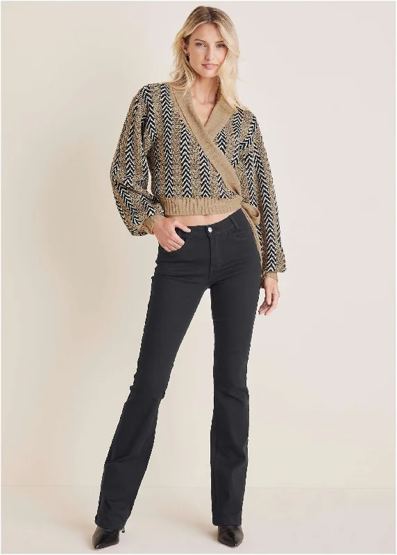 Clearance Sale Wrap Cardigan - Tan Combo