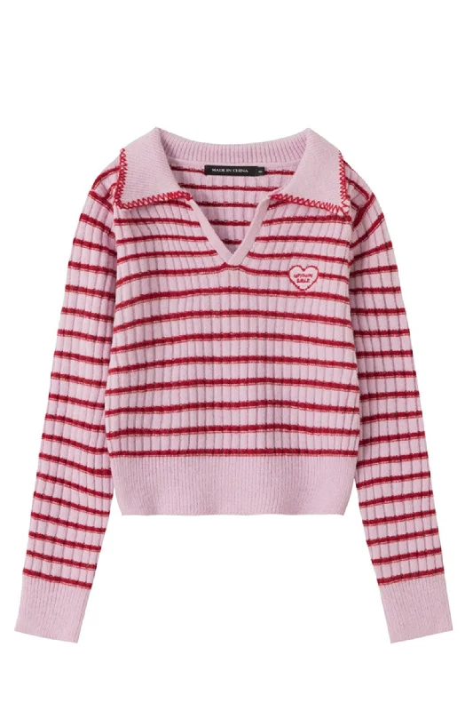 Low Prices BerryBetty - V Neck Lapel Strped Sweater