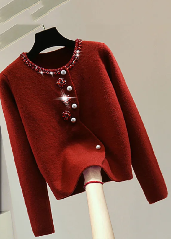Daily Specials Elegant Red O-Neck Thick Cotton Knit Sweater Winter