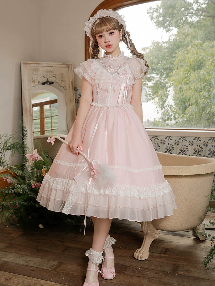 Weekend Discounts to Enjoy Mademoiselle Pearl~Confession under the Sakura Tree~Sweet Lolita Pink JSK and OP Dress Set