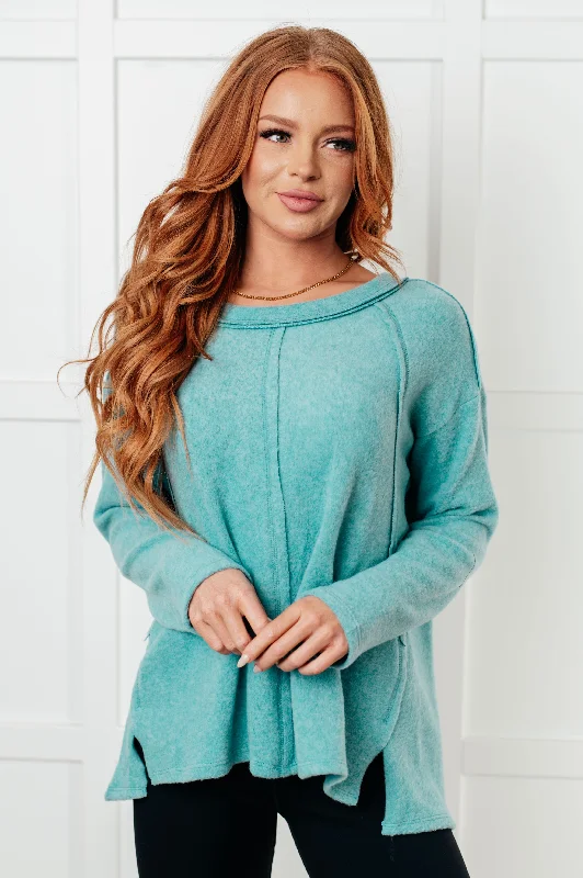 Deal Mania Simple Silhouette Brushed Hacci Sweater in Dusty Teal