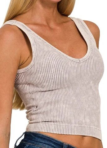 Mega Sale Washed Ribbed Cropped Bra-Sleet
