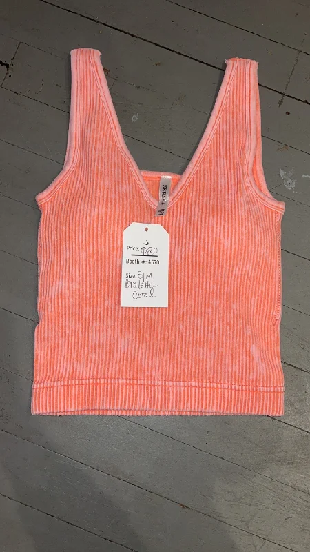 Closeout Sale Washed Ribbed Cropped Bra-Coral
