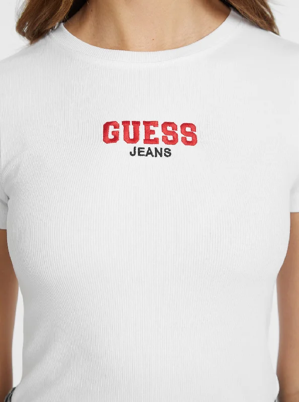 Quick Deals Guess Jeans White Ribbed T-Shirt