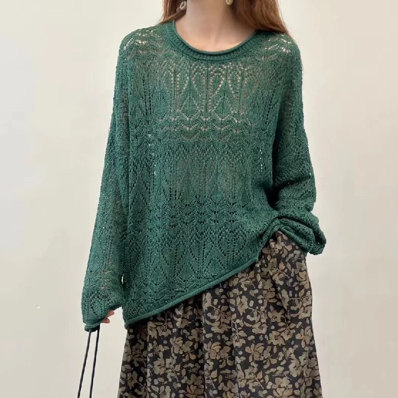 Instant Discount Women Asymmetric Loose Sweater Hollow Knitted Tops