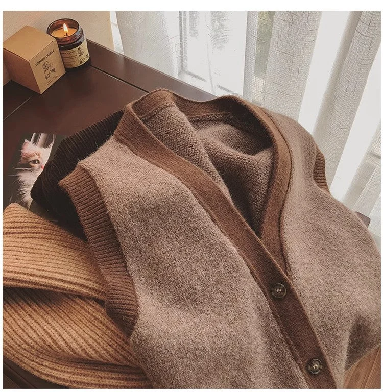 Lowest Price sweater vest new style women's outer knitted vest sleeveless v-neck vest jacket   S4989