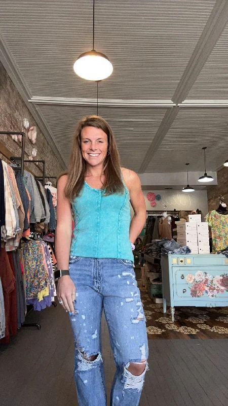 Weekend Extravaganza: Shop Now The Crinkle Tank-Light Teal
