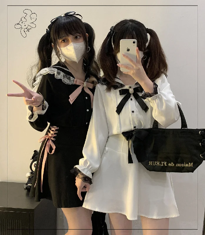 Exclusive Access (BFM)KittyBxllet~Sea Breeze Girl~Jirai Kei Cape Ribbon Long-Sleeve Blouse