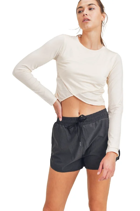 Final Clearance Mono B Cross Over Cropped Long Sleeve Top KT-A0330
