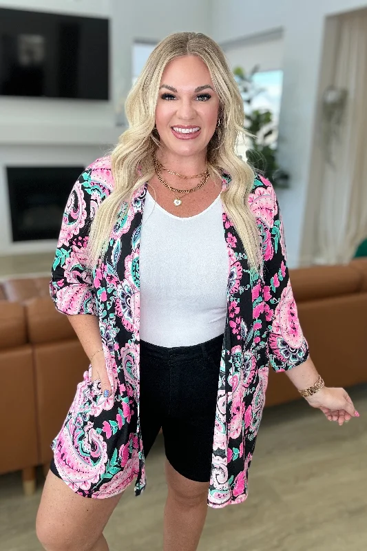 Final Offer Lizzy Cardigan in Black and Pink Jumbo Paisley