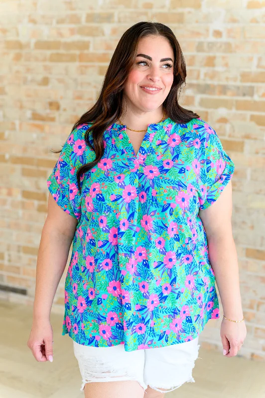 Weekend Specials to Celebrate Lizzy Cap Sleeve Top in Mint and Lavender Floral
