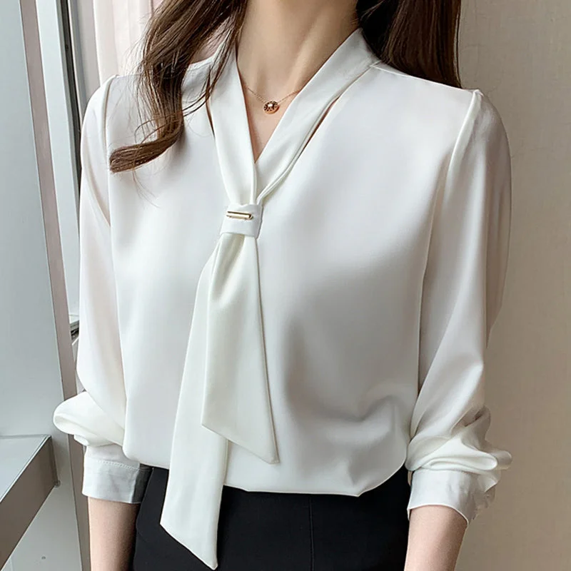 Weekend Flash Sale Long Sleeve White Blouse V-neck Women Tops Blouse    S2830