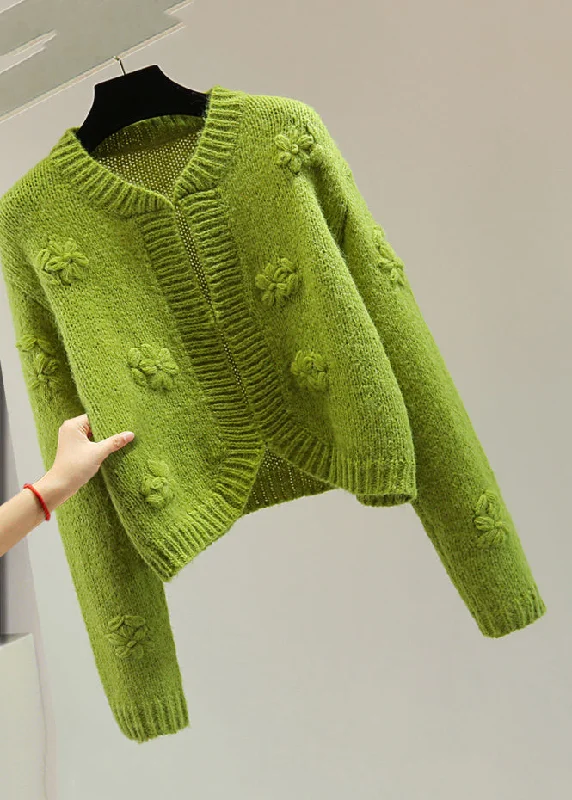 Value Pack Art Green Embroidered Floral Solid Cotton Knit Sweater Winter