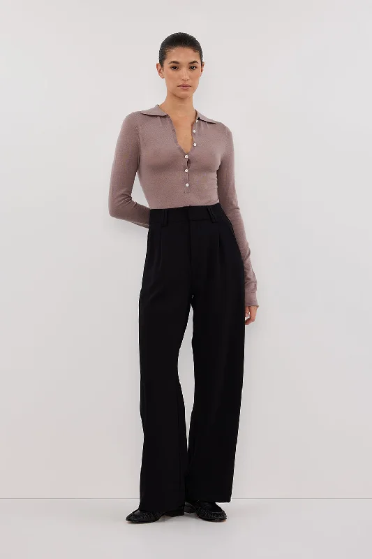 Super Deal JANE TAUPE MERINO POLO KNIT TOP
