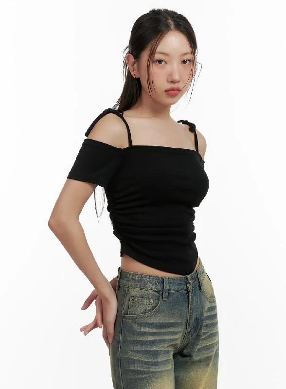 Closeout Sale Shoulder Strap Off-Shoulder Crop Top CL431