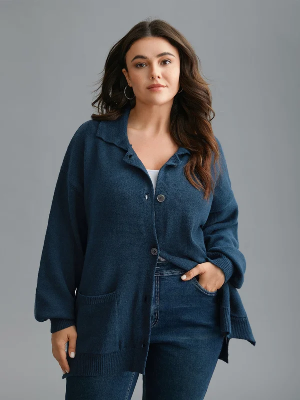 Act Now Supersoft Essentials Shirt Collar Pockets Knit Cardigan