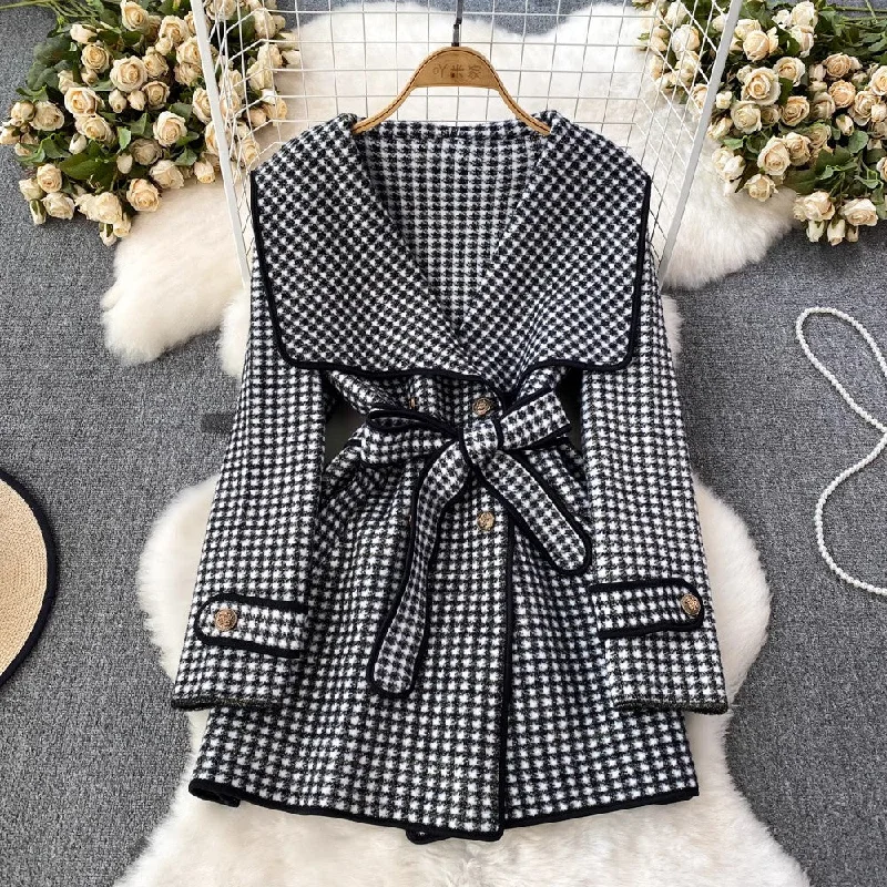 Weekend Savings Sensation fashionable woolen coat design houndstooth coat      S3896