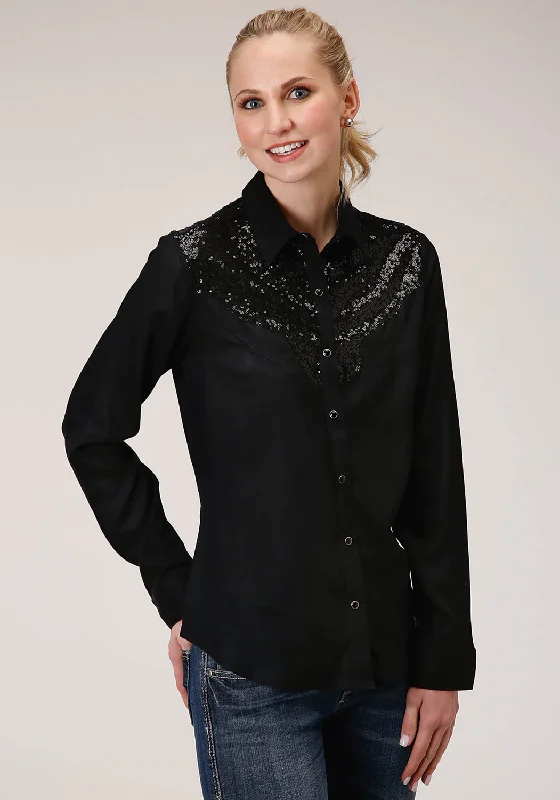 Super Savings Roper Womens Sequin Boyfriend Black 100% Rayon L/S Shirt