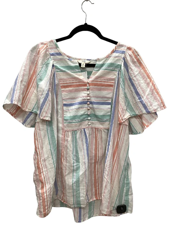 Year-End Deals Striped Pattern Top Short Sleeve Terra & Sky, Size Xl