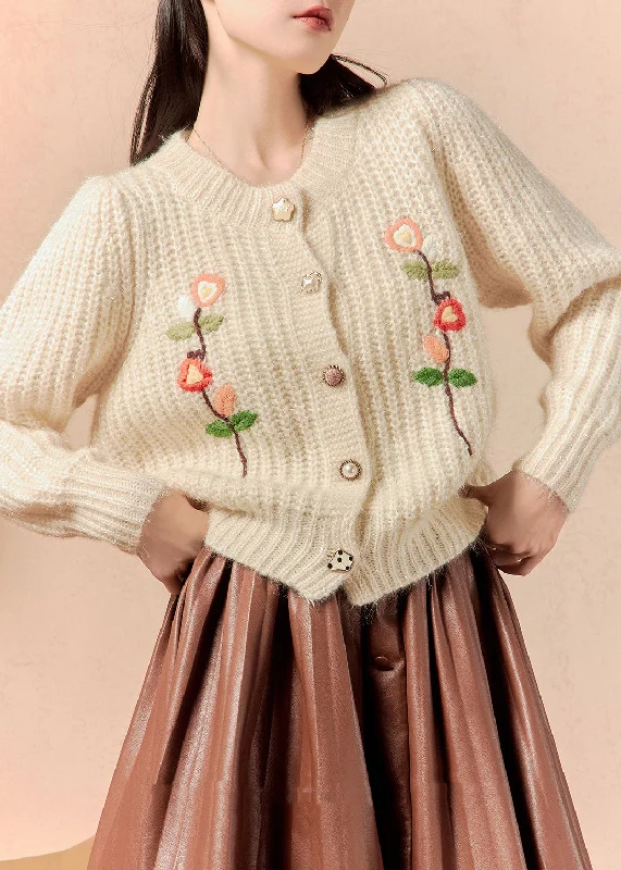 Weekend Shopping Bliss Art Beige Button Patchwork Knit Cardigans Winter