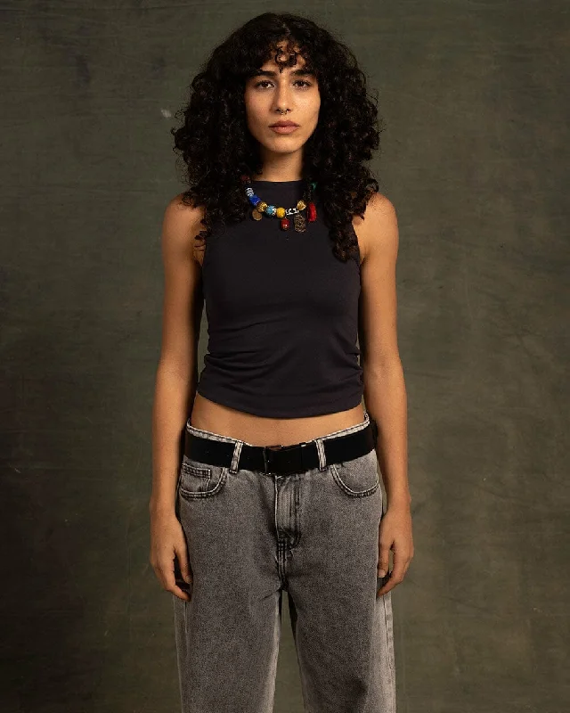 Amazing Deals Grey Sleeveless Cropped Top
