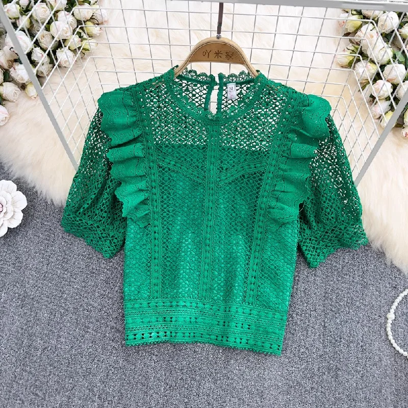 Weekend Steals Await New Style Ruffle Short Lace Shirt       S3901