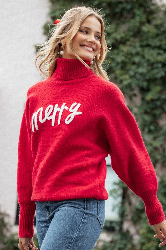 Celebrate the Weekend with Discounts Merry Turtleneck Knit Sweater - Red/White
