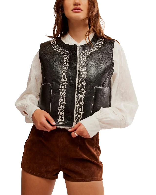 Amazing Deals Travellers Leather Waistcoat in Black & Cream